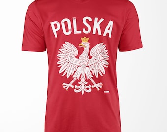 Camiseta roja Polska / Estampado desgastado del escudo de armas del águila polaca