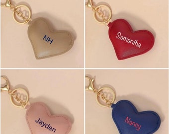 Personalized heart Leather Keychain, Custom Leather Keychain, Monogrammed Leather Keychain, leather bag charm, BFF gift, Birthday gift