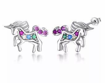 925 Sterling Silver Unicorn Ear Studs, Unicorn gift for Girls, Dainty earrings, unicorn birthday gift, unicorn party favors, unicorn jewelry