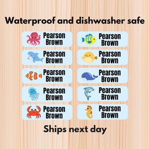 Sea life Waterproof Daycare Labels, Dishwasher Safe Stickers, Name Sticker, School Supply, Name Labels, Custom Labels, Water bottle labels