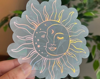 Sun and moon suncatcher sticker, window decal, window sticker, window film, Rainbow maker, celestial sticker, magical sticker, car decal