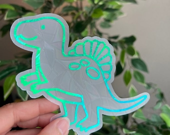 Dinosaur sun catcher sticker, Dinosaur lover sticker, rainbow window cling, dinosaur birthday party, stocking stuffers, secret santa gifts