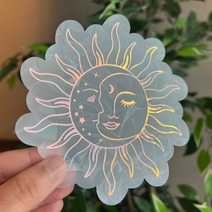 Zon en maan suncatcher sticker, raamsticker, regenboograamfolie, regenboogmaker, hemelse sticker, magische sticker, paasmandvuller