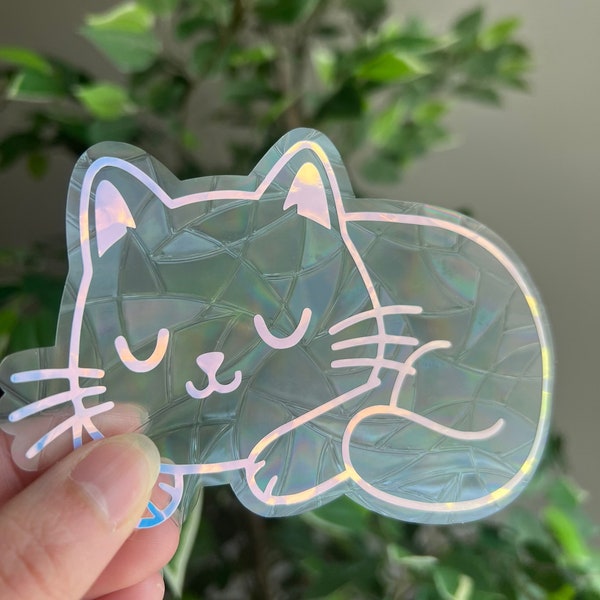 Pegatina para ventana con forma de gato atrapasol: Prisma arcoíris, adorable calcomanía de gato, regalo para amantes de los gatos, decoración estética para atrapar el sol.