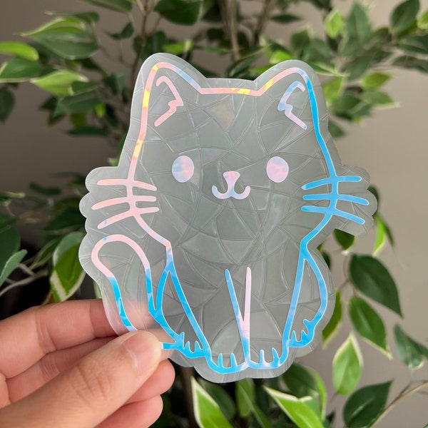 Pegatina para ventana con forma de gato atrapasol: Prisma arcoíris, adorable calcomanía de gato, regalo para amantes de los gatos, decoración estética para atrapar el sol.