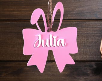 Custom Name Bunny Bow Easter Basket Tag | Personalized Easter Gift Tag | Kids Basket Name Tag | Bunny Basket Decoration