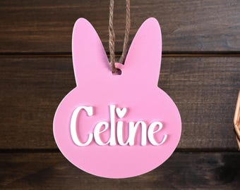 3D Printed Custom Name Easter Basket Tag – Personalized Bunny Gift Tag – Reusable Spring Basket Name Decoration for Kids