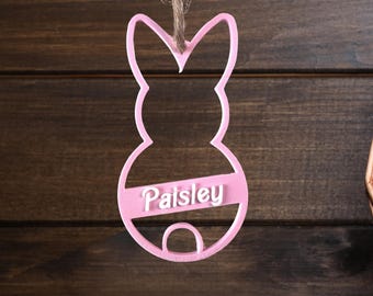 Custom Name Peeps Easter Basket Tag – Personalized Bunny Chick Gift Tag – Kids Easter Basket Name Decoration