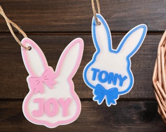 3D Printed Custom Name Easter Basket Tag – Personalized Bunny Gift Tag – Reusable Spring Basket Name Decoration for Kids