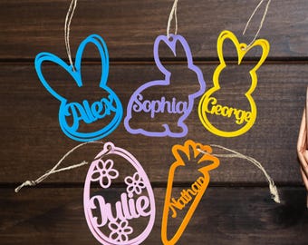 3D Printed Custom Name Easter Basket Tag – Personalized Bunny Gift Tag – Reusable Spring Basket Name Decoration for Kids