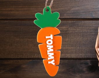 3D Printed Custom Name Carrot Easter Basket Tag – Personalized Bunny Gift Tag – Kids Easter Decor – Spring Basket Name Tag