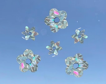 Rainbow Suncatcher Sticker Set, Flower Prism Window Decals, stocking stuffers, secret santa gifts