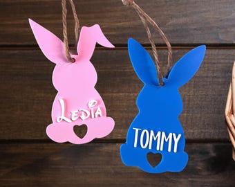 3D Printed Custom Name Easter Basket Tag – Personalized Bunny Gift Tag – Reusable Spring Basket Name Decoration for Kids