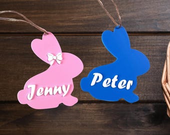 3D Printed Custom Name Easter Basket Tag – Personalized Bunny Gift Tag – Reusable Spring Basket Name Decoration for Kids