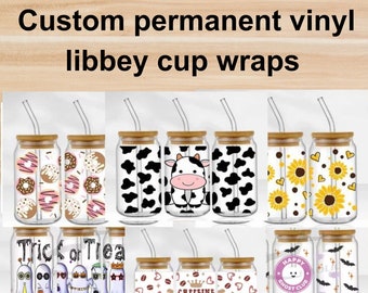 Custom permanent vinyl Libbey glass wrap, custom cup wrap, Christmas gift, stocking stuffers, custom cup decal, custom cup sticker