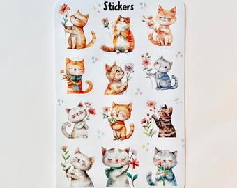 Cute Cat Sticker Sheet | Kawaii Cat Stickers | Vinyl Planner Stickers | Laptop Water Bottle Journal Cat Decals | Gift for Cat Lovers