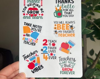 Teacher sticker sheet ,Glossy vinyl stickers, school supplies, waterproof stickers, Primary teacher gift, teacher appreciation, journaling