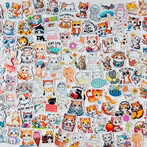 Pack d'autocollants mystérieux chats mignons, feuille d'autocollants brillants en vinyle, autocollants maman chat, cadeau pour amoureux des chats, autocollants imperméables, cadeau maman chat, ordinateur portable