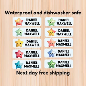 Sterne wasserdichte Tagespflege Aufkleber, spülmaschinenfeste Aufkleber, Jungen Namensaufkleber, Schulbedarf, Namensetiketten, benutzerdefinierte Etiketten, Wasserflaschenetiketten
