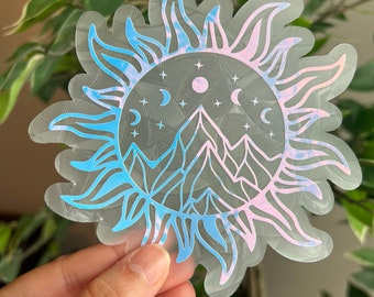 Sun and moon suncatcher sticker, window decal, window sticker, window film, Rainbow maker, celestial sticker, magical sticker, prism sticker