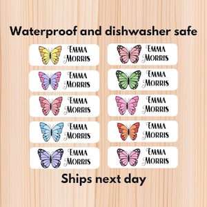 Butterflies Waterproof Daycare Labels, Dishwasher Safe Stickers, Name Sticker, School Supply, Name Labels, Custom Labels, Water bottle label