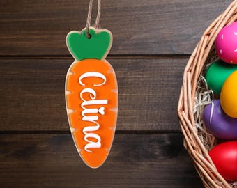 3D-geprint aangepaste naam wortel paasmandlabel – gepersonaliseerd cadeaulabel konijn – paasdecor kinderen – naamplaatje lentemand