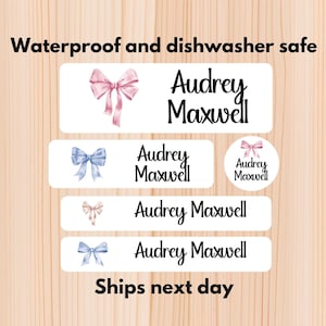 Bows Waterproof Daycare Labels - Dishwasher Safe Stickers - Name Stickers - School Supply - Name Labels-Customized Labels- Daycare Labels