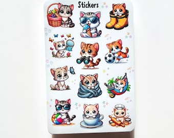 Cute Cat Sticker Sheet | Kawaii Cat Stickers | Waterproof Vinyl Planner Stickers | Laptop Water Bottle Cat Decals