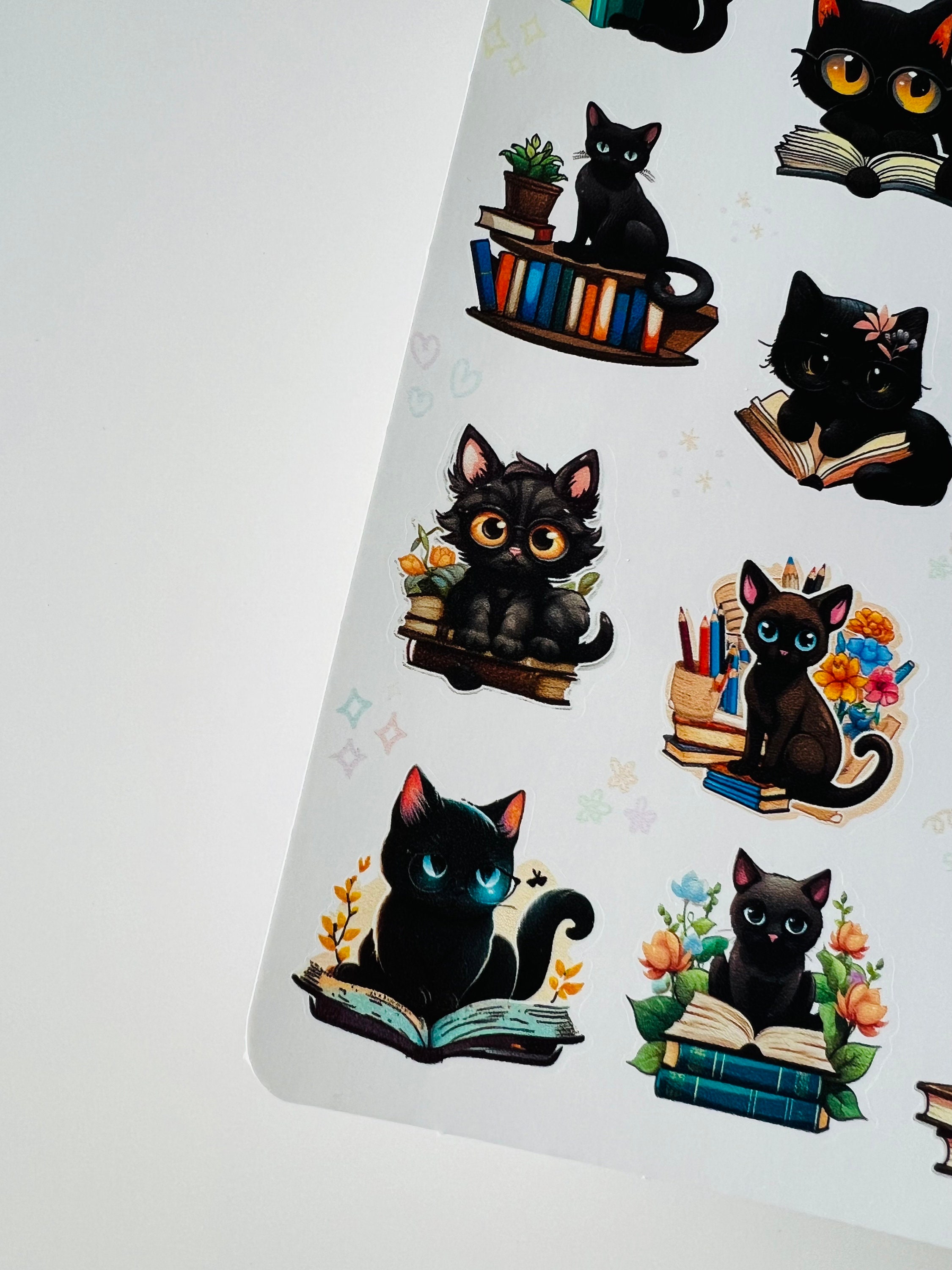 Black Cats Reading Books Sticker Sheet: Waterproof Vinyl Stickers - Etsy