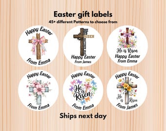 Christian Cross Custom Easter Labels | Personalized Religious Stickers | Baptism Favor Labels | Resurrection Sunday Gift Tags