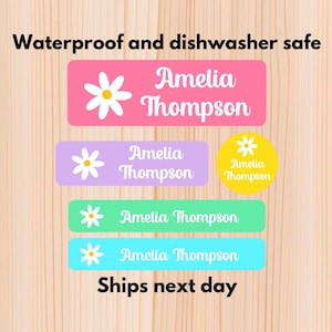 Daisy Waterproof Daycare Labels, Dishwasher Safe Stickers, Name Sticker, School Supply, Name Labels, Custom Labels, Water bottle labels