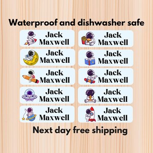 Astronaut wasserdichte Tagespflegeetiketten, spülmaschinenfeste Aufkleber, Namensaufkleber, Schulbedarf, Namensetiketten, benutzerdefinierte Etiketten, Wasserflaschenetiketten