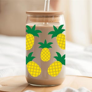 Pineapple Libbey Can Glass, Iced Coffee Glass can, Christmas Gift For her, Libbey glass cup, Glass Cup With Lid and Straw, Summer cup