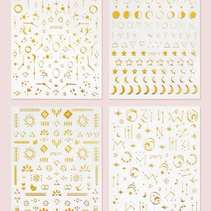 Moon and stars nail decals, nail art, gold nail stickers, nail decals, nail stickers sheet, Celestial nail stickers, zodiac signs nail decal