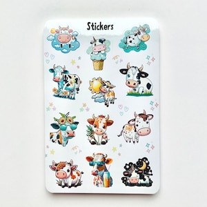 Cow Lover Sticker Sheet, Glossy Waterproof Vinyl Decals image 1