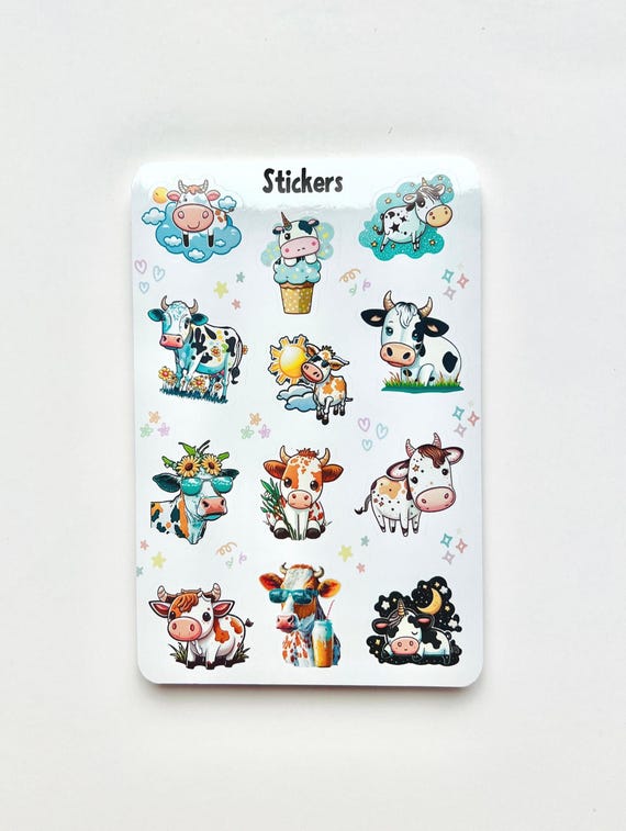 Cow Lover Sticker Sheet, Glossy Waterproof Vinyl Decals