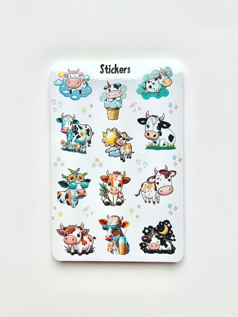 Cow Lover Sticker Sheet, Glossy Waterproof Vinyl Decals image 1