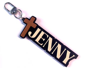 3D Printed Custom Name Cross Keychain – Custom Christian Gift, Baptism Favor, First Communion Keepsake, Faith Keyring, Easter basket gift