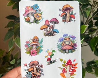 Mystical mushroom sticker sheet, Glossy vinyl stickers, tumbler stickers, tumbler stickers, waterproof sticker, planner stickers, journaling