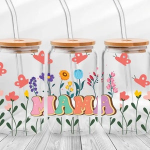 Mama Floral UV DTF transfer wrap Ready to apply, Cute design, RTS, no heat needed, permanent adhesive, waterproof, cute mom cup, easy to use