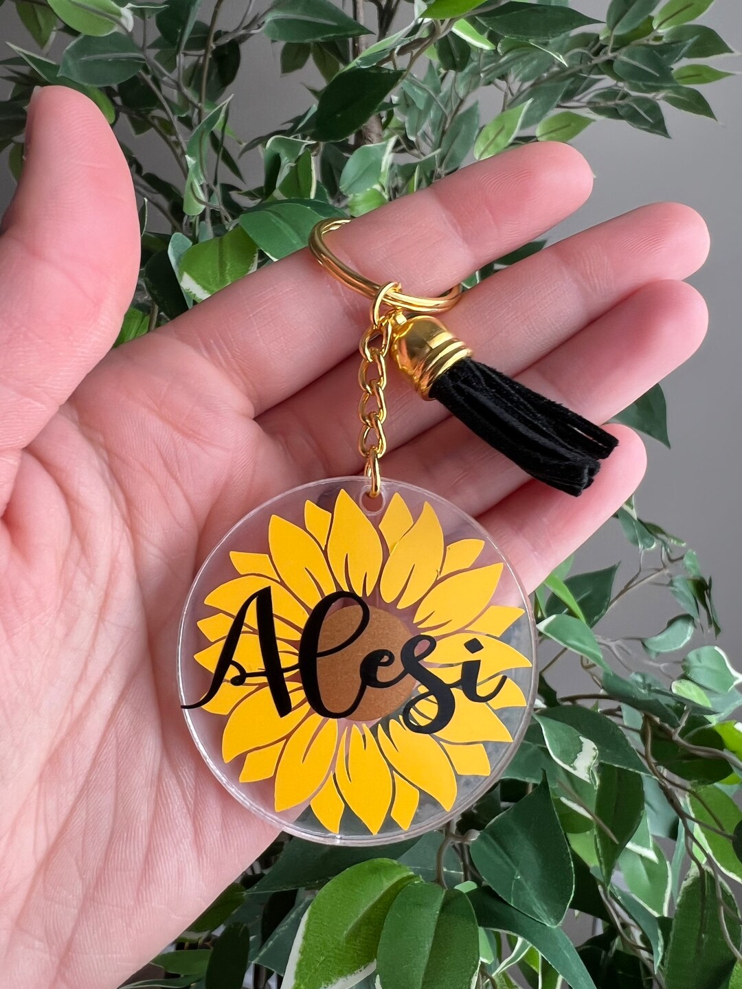 Sunflower Keychain, Personalized Name Keychain, Custom Name Keychain ...