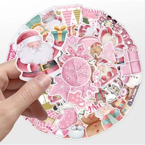Pack of 25 Mystery pink boho Christmas sticker pack, kids birthday favors, Santa stickers, skateboard stickers, waterproof stickers