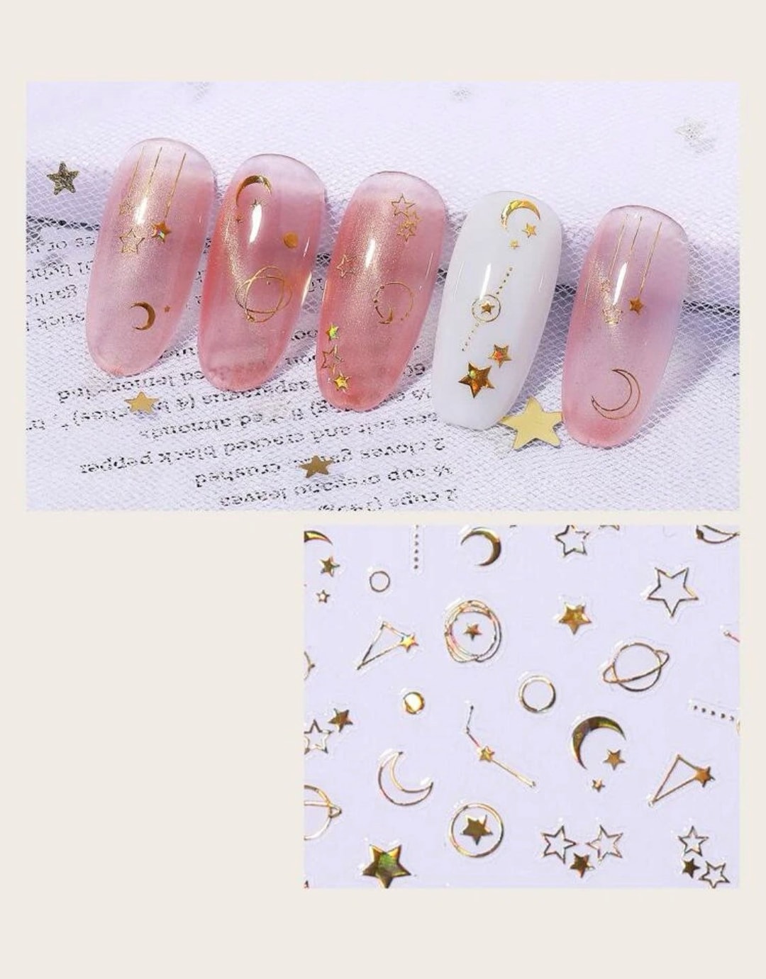 Moon and Stars Nail Decals Nail Art Gold Nail Stickers Nail Etsy