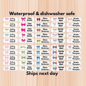 Bow Waterproof Daycare Labels - Dishwasher Safe Stickers - School Supplies - Customized name Labels