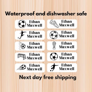 Fußball wasserdichte Tagespflege Aufkleber, spülmaschinenfeste Aufkleber, Namensaufkleber, Schulbedarf, Namensetiketten, benutzerdefinierte Etiketten, Wasserflaschenetiketten