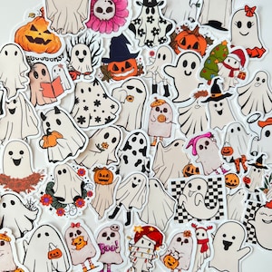 Pacchetto di adesivi misteriosi di Halloween, pacchetto di adesivi lucidi in vinile, decorazioni di Halloween, regalo per feste di fantasmi, adesivi impermeabili, fantasma retrò, Kindle