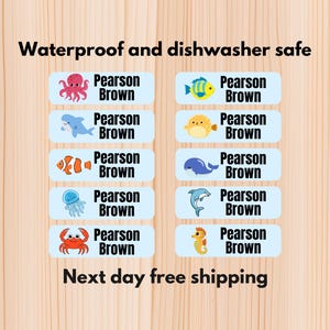 Sea life Wasserdichte Kita-Etiketten, spülmaschinenfeste Aufkleber, Namensaufkleber, Schulbedarf, Namensetiketten, benutzerdefinierte Etiketten, Wasserflaschenetiketten