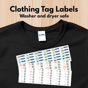 102 kledinglabels, wasmachine- en drogerkluis, naamlabels zomerkamp, schoolbenodigdheden, aangepaste labels