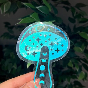 Celestial Mushroom Suncatcher Sticker: Rainbow Prism Window Cling