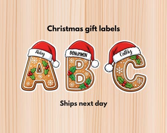 Personalized Christmas Gift Stickers , Name Gift Tag Stickers, Holiday Labels, Customized Name Labels Kids, Alphabets
